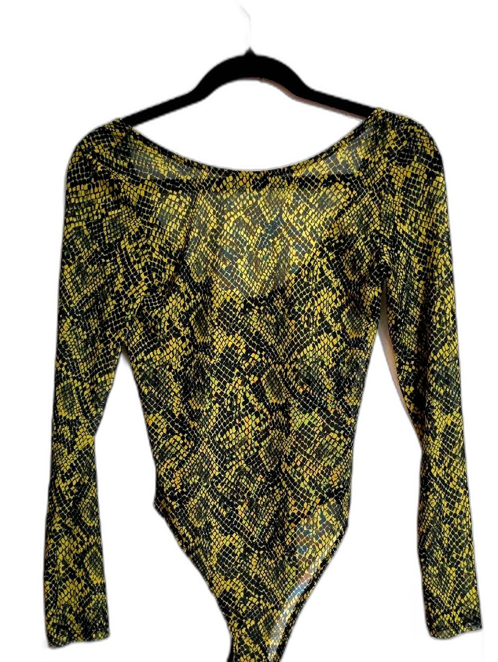 NWOT Divided Long Sleeve Snake-Print Bodysuit in Olive Green and Black